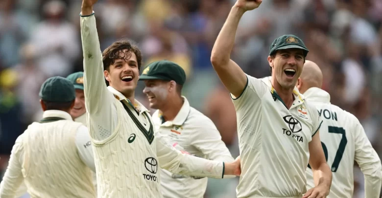 Australia cricket team celebrates victory at MCG as Indian batting collapses in the final session.