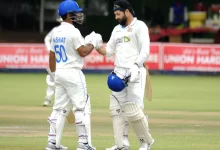 Hashmatullah Shahidi celebrates double century against Zimbabwe.