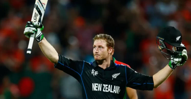 Martin Guptill celebrating his unbeaten 237 runs in the 2015 ICC World Cup Quarter-final match against the West Indies.