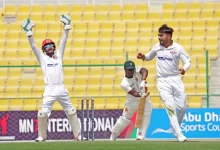 Rashid Khan celebrates after taking the wicket of Brian Bennett during the second Test against Zimbabwe.