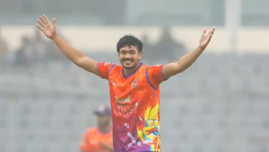 Taskin Ahmed celebrates historic seven-wicket haul in BPL.