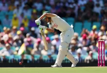 Sam Konstas in action during his Test debut, showcasing his aggressive batting style