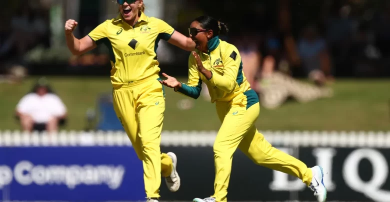 Alana King delivering a match-winning spell in Ashes 2024 against England at Junction Oval.