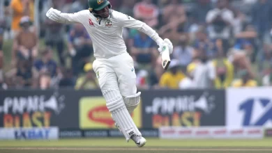 Usman Khawaja celebrates after scoring a century in the Galle Test against Sri Lanka