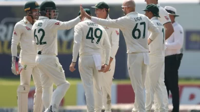 Nathan Lyon celebrates a wicket as Australia dominates Sri Lanka on Day 1 in Galle