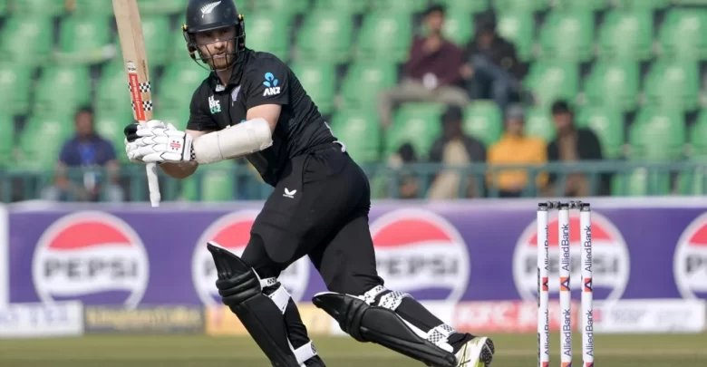 Kane Williamson celebrates his match-winning century against South Africa in the tri-series.