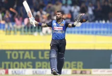 Kusal Mendis celebrates his century against Australia in the 2nd ODI.