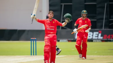 Brian Bennett celebrates after scoring a record-breaking 169 against Ireland in the 1st ODI.