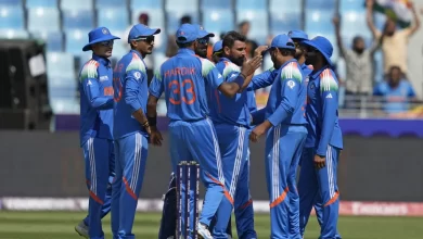 Mohammed Shami celebrates his five-wicket haul in ICC Champions Trophy 2025 match against Bangladesh.