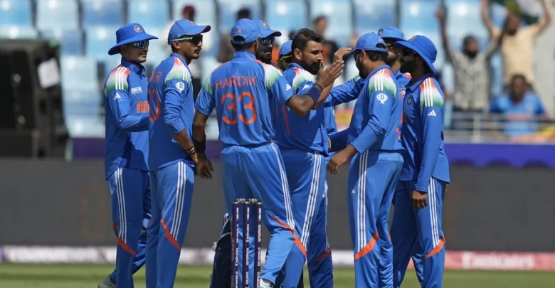 Mohammed Shami celebrates his five-wicket haul in ICC Champions Trophy 2025 match against Bangladesh.