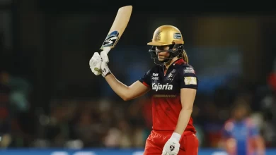 Ellyse Perry celebrates her second half-century in WPL 2025 against UP Warriorz.