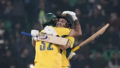 Australia team celebrates after achieving the highest successful chase in ICC ODI tournaments against England in Champions Trophy 2025.