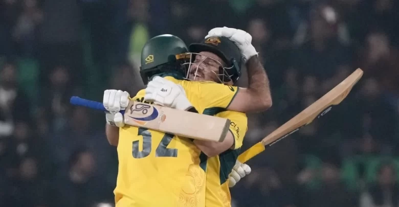 Australia team celebrates after achieving the highest successful chase in ICC ODI tournaments against England in Champions Trophy 2025.