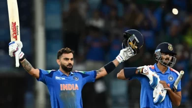 Virat Kohli celebrating his 51st ODI century during the Champions Trophy 2025 against Pakistan.