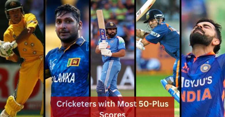 Top five cricketers with the most 50+ scores in ICC ODI tournaments.