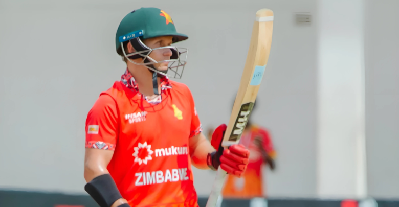 Ben Curran celebrates his century as Zimbabwe secures a convincing nine-wicket victory over Ireland.