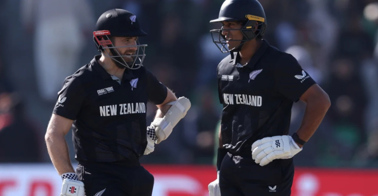 Rachin Ravindra and Kane Williamson celebrate their centuries in the ICC Champions Trophy 2025 semifinal.