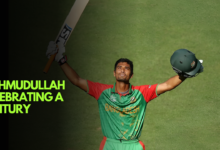 Mahmudullah Riyad celebrates his century during the 2015 ODI World Cup.