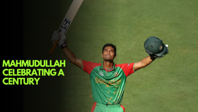 Mahmudullah Riyad celebrates his century during the 2015 ODI World Cup.