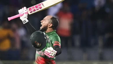 Mushfiqur Rahim celebrating one of his finest ODI moments in Bangladesh cricket.