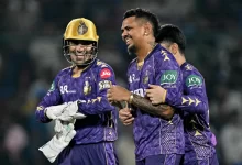 sunil narine celebrates key wicket against delhi capitals in ipl 2025