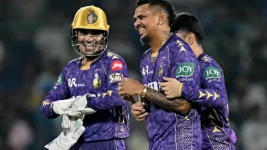 sunil narine celebrates key wicket against delhi capitals in ipl 2025