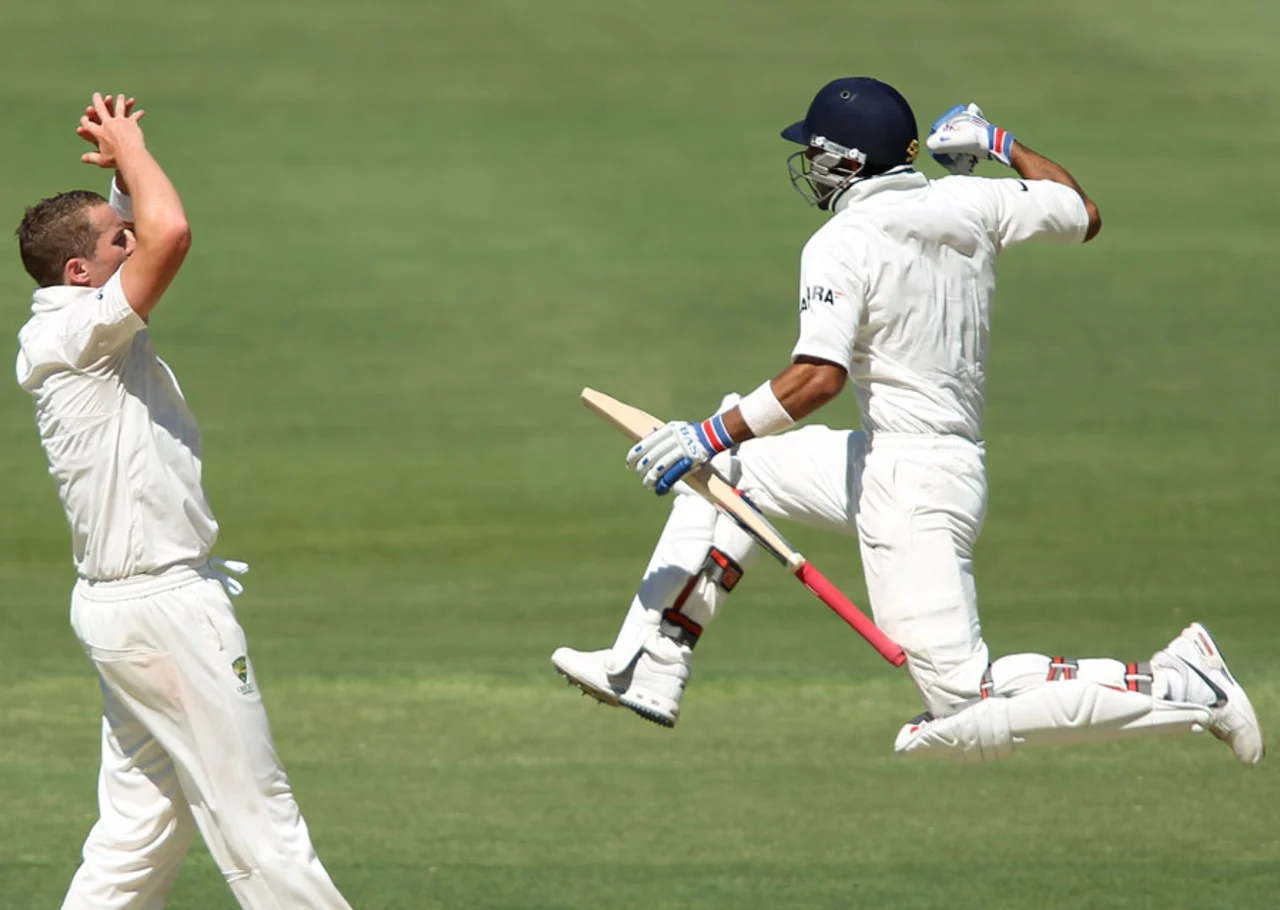 Virat Kohli celebrates his maiden Test century at Adelaide in 2012