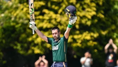 andrew balbirnie celebrates after scoring a century in 1st odi against west indies