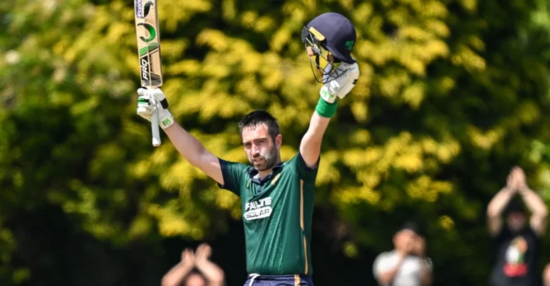andrew balbirnie celebrates after scoring a century in 1st odi against west indies