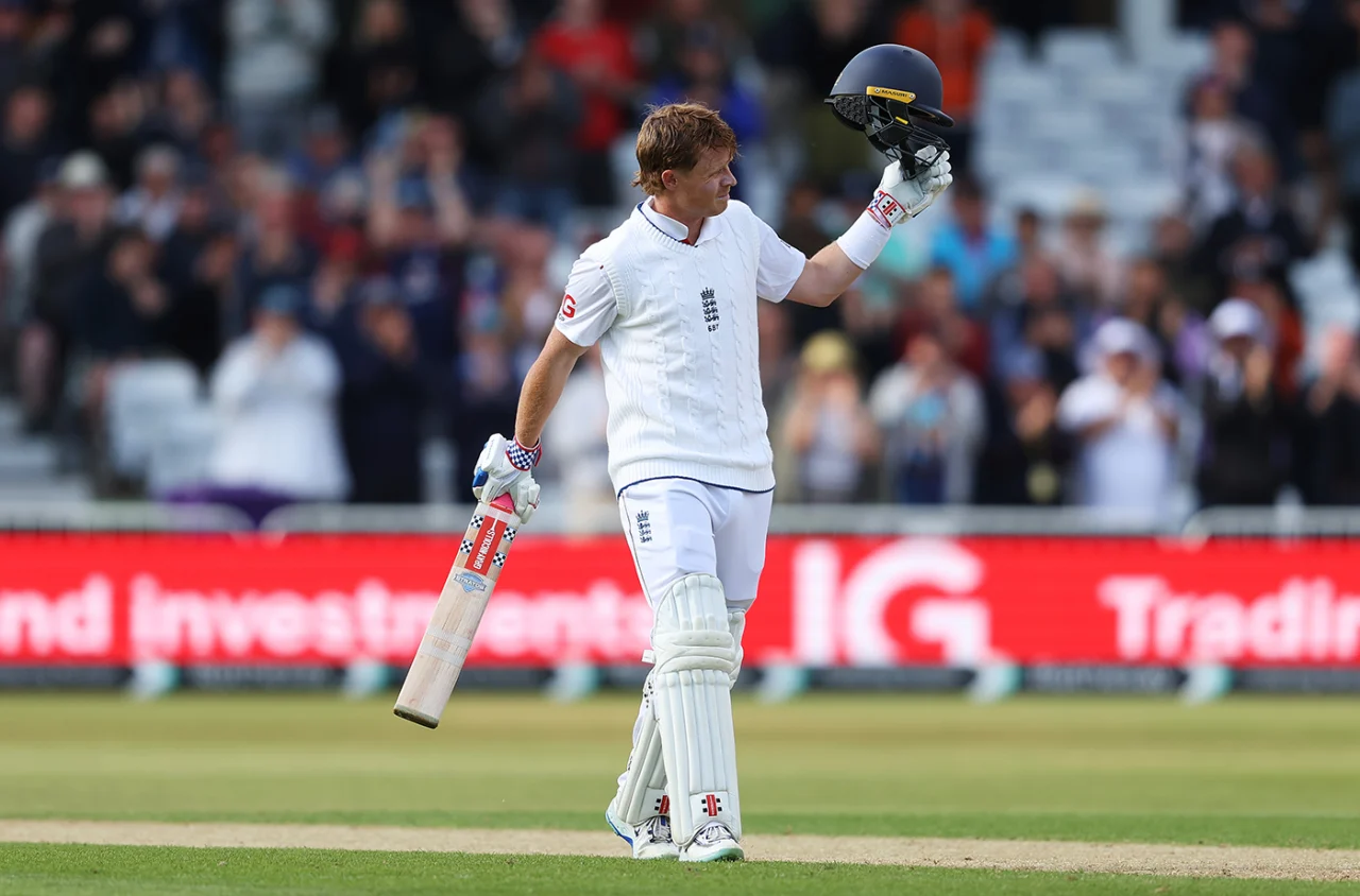 ollie pope celebrates unbeaten 169 against zimbabwe in trent bridge test