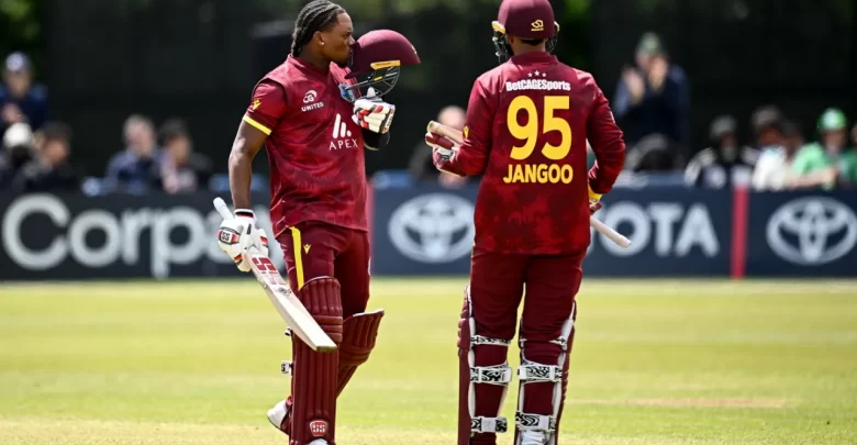 keacy carty celebrating century during west indies vs ireland odi 2025
