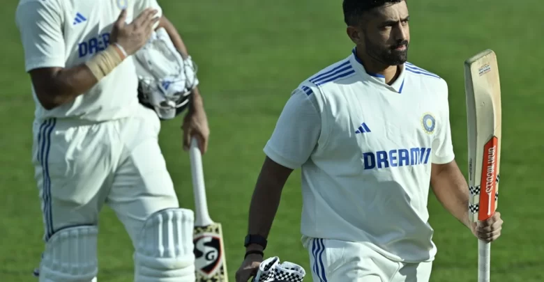 Karun Nair celebrates his unbeaten 186 against England Lions in the first unofficial Test