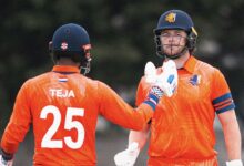 max o'dowd celebrates century during netherlands' record run chase against scotland in cwc league 2 2025