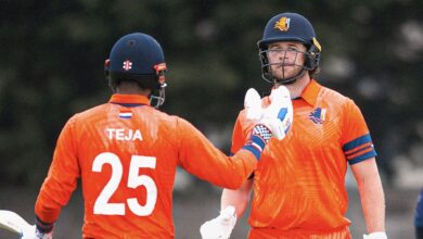 max o'dowd celebrates century during netherlands' record run chase against scotland in cwc league 2 2025