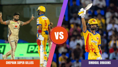TNPL 2025 Match 14 action between Dindigul Dragons and Chepauk Super Gillies at SCF Cricket Ground
