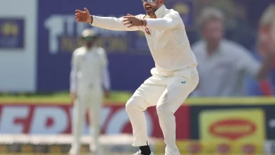 Nathan Lyon celebrates a wicket during a Test match for Australia