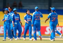 India Women’s Cricket Team celebrates during the opening match at Bengaluru in the 2025 World Cup