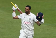 emilio gay raises bat after scoring fifty against india a for england lions