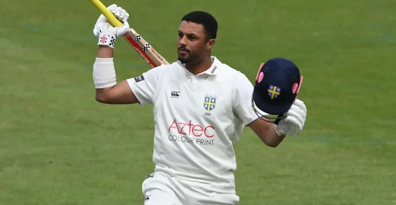 emilio gay raises bat after scoring fifty against india a for england lions
