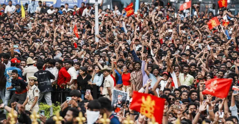 crowd outside m chinnaswamy stadium during rcb celebration in bengaluru june 2025