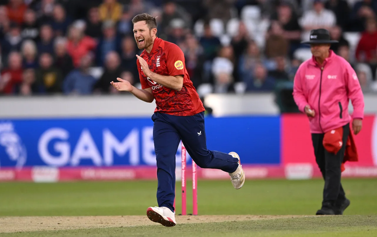 Liam Dawson celebrates after taking 4 wickets against West Indies in the first T20I