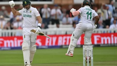 Aiden Markram and Temba Bavuma celebrate their unbeaten partnership during the WTC Final 2025 at Lord’s