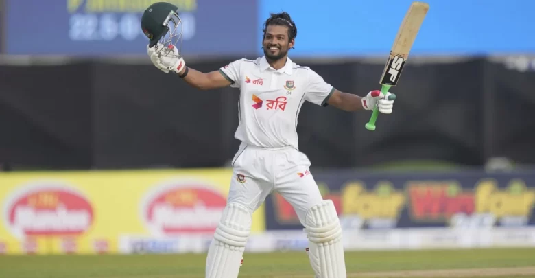 najmul hossain shanto celebrates century against sri lanka in galle test 2025