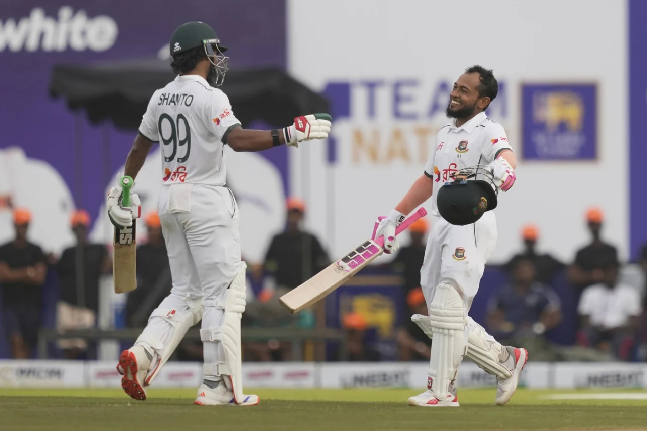 mushfiqur rahim celebrates his test century against sri lanka in galle 2025