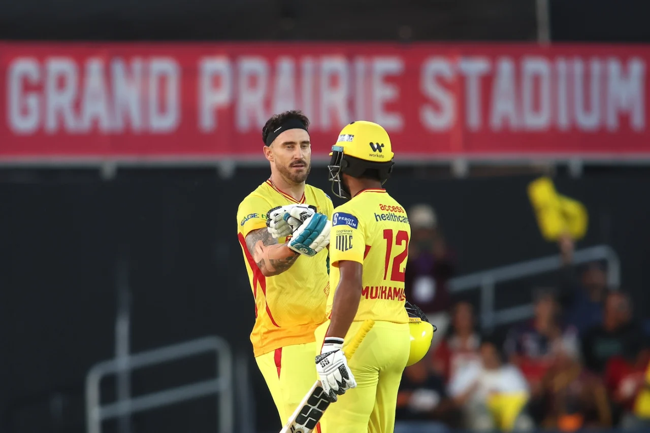 faf du plessis celebrates his century against san francisco unicorns in mlc 2025