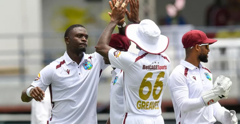 jayden seales celebrates five wicket haul against australia in barbados test