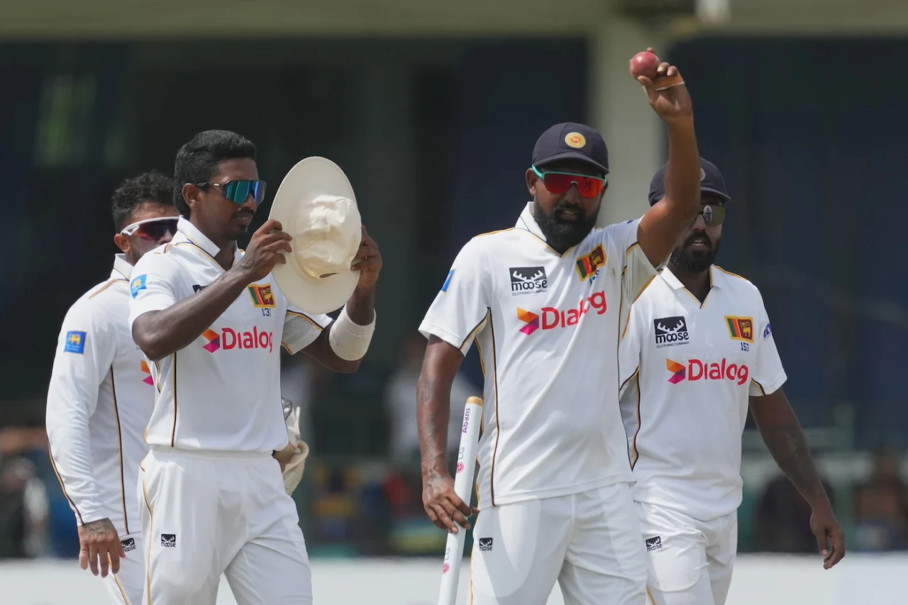 prabath jayasuriya celebrates five wicket haul against bangladesh in colombo