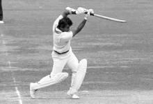 sunil gavaskar celebrates reaching 10000 test runs during india vs pakistan in ahmedabad