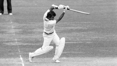 sunil gavaskar celebrates reaching 10000 test runs during india vs pakistan in ahmedabad