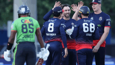 glenn maxwell celebrates after taking three wickets against seattle orcas in mlc match